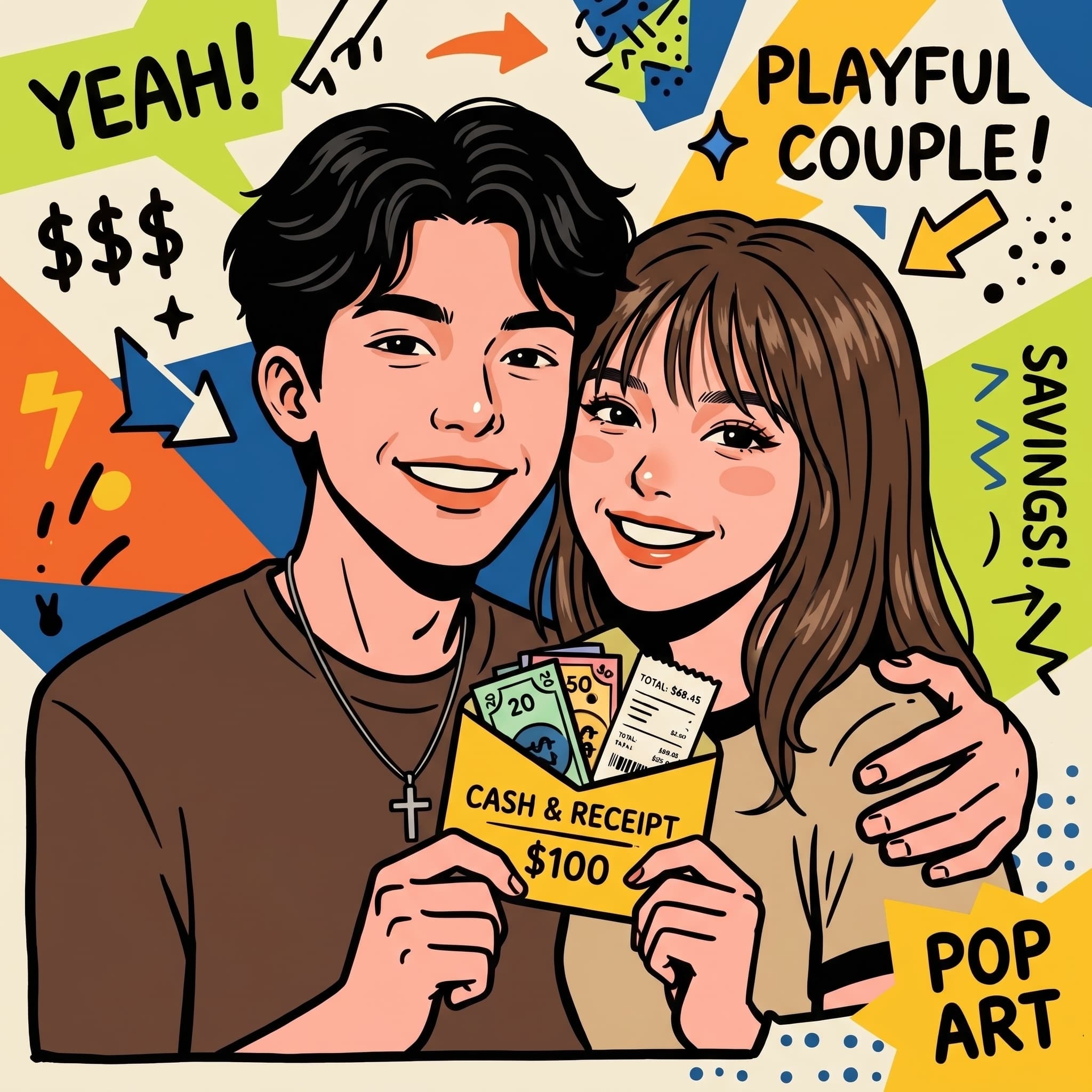 Ilustrasi playful couple Barengyin bergaya pop-art neo-brutalist